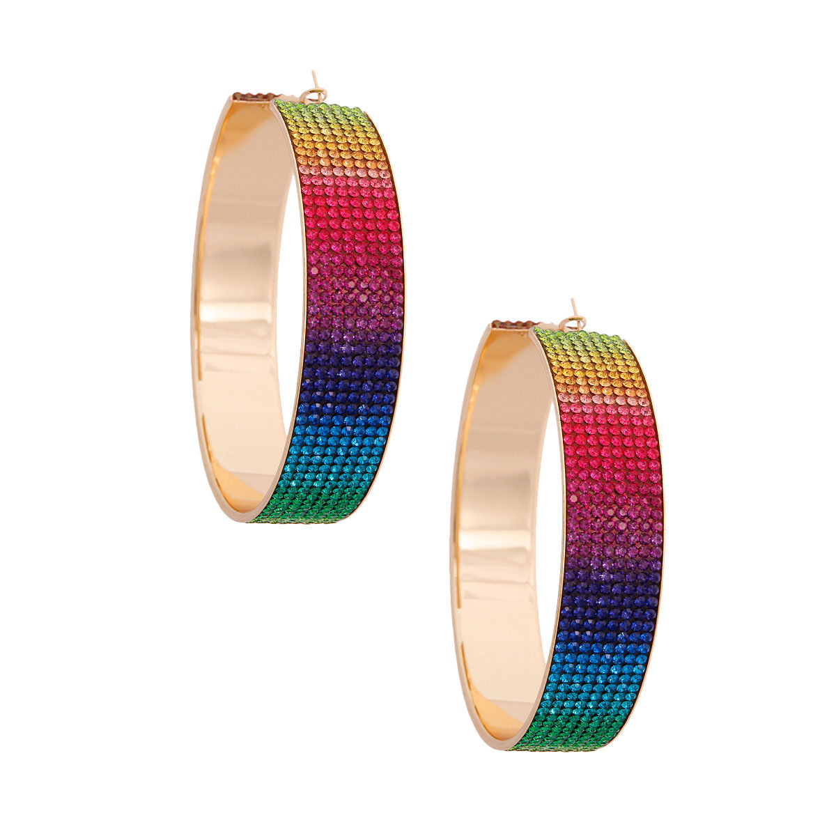 Rainbow Rhinestone Wide Metal Hoops