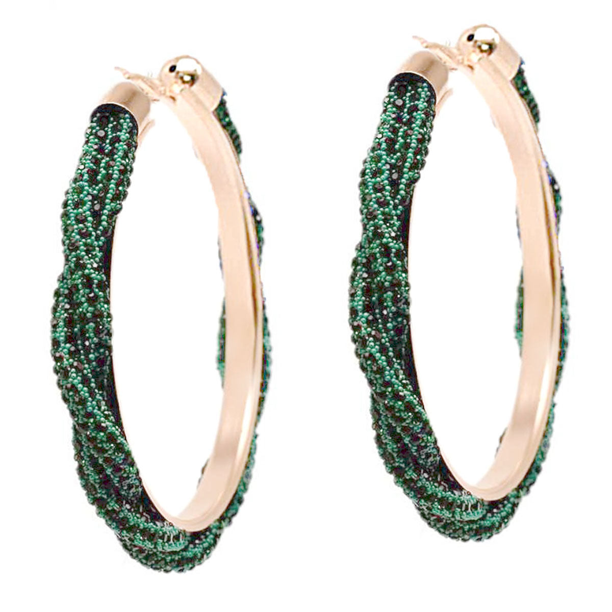 Green Twisted Stone Hoops