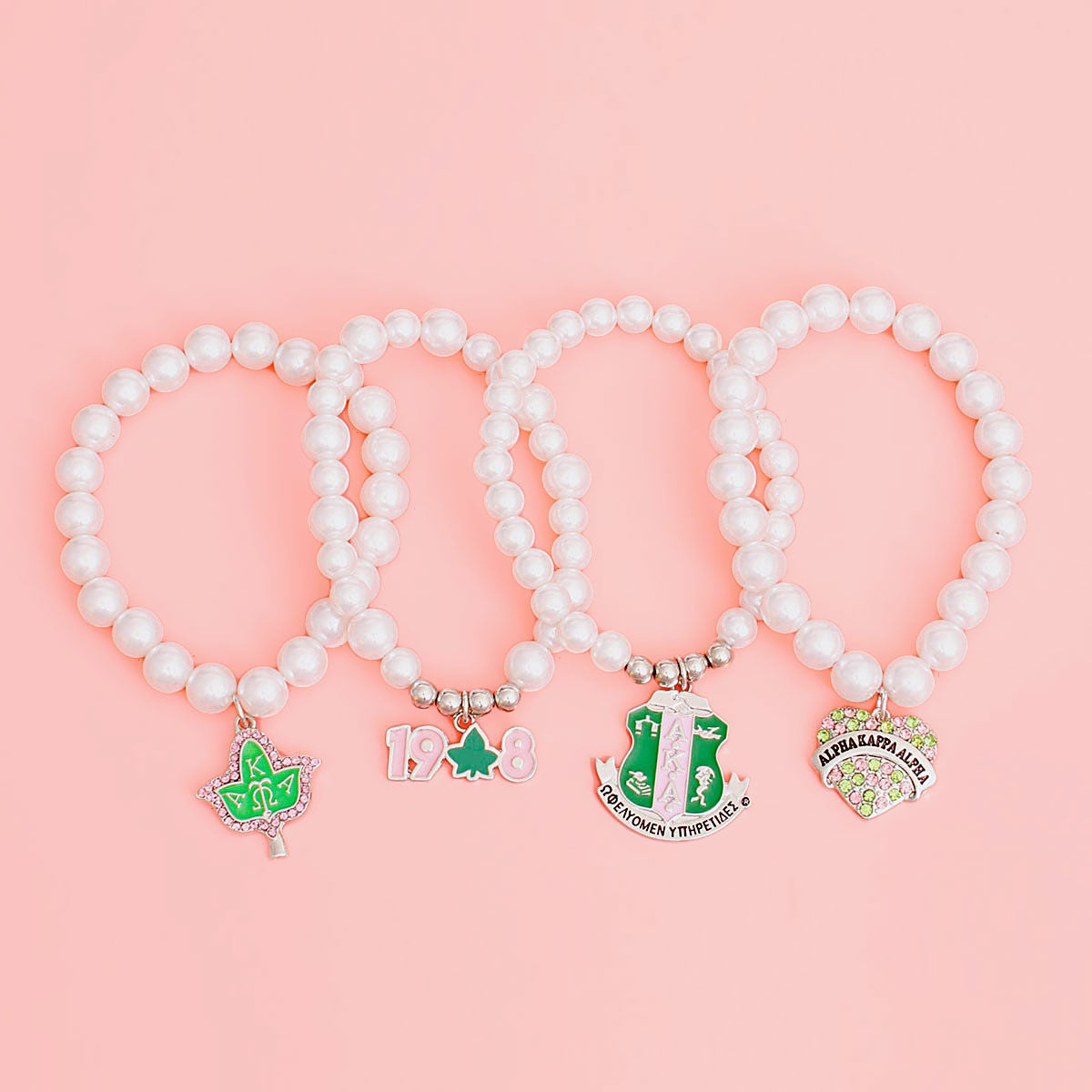 AKA Sorority Charm White Pearl Bracelets