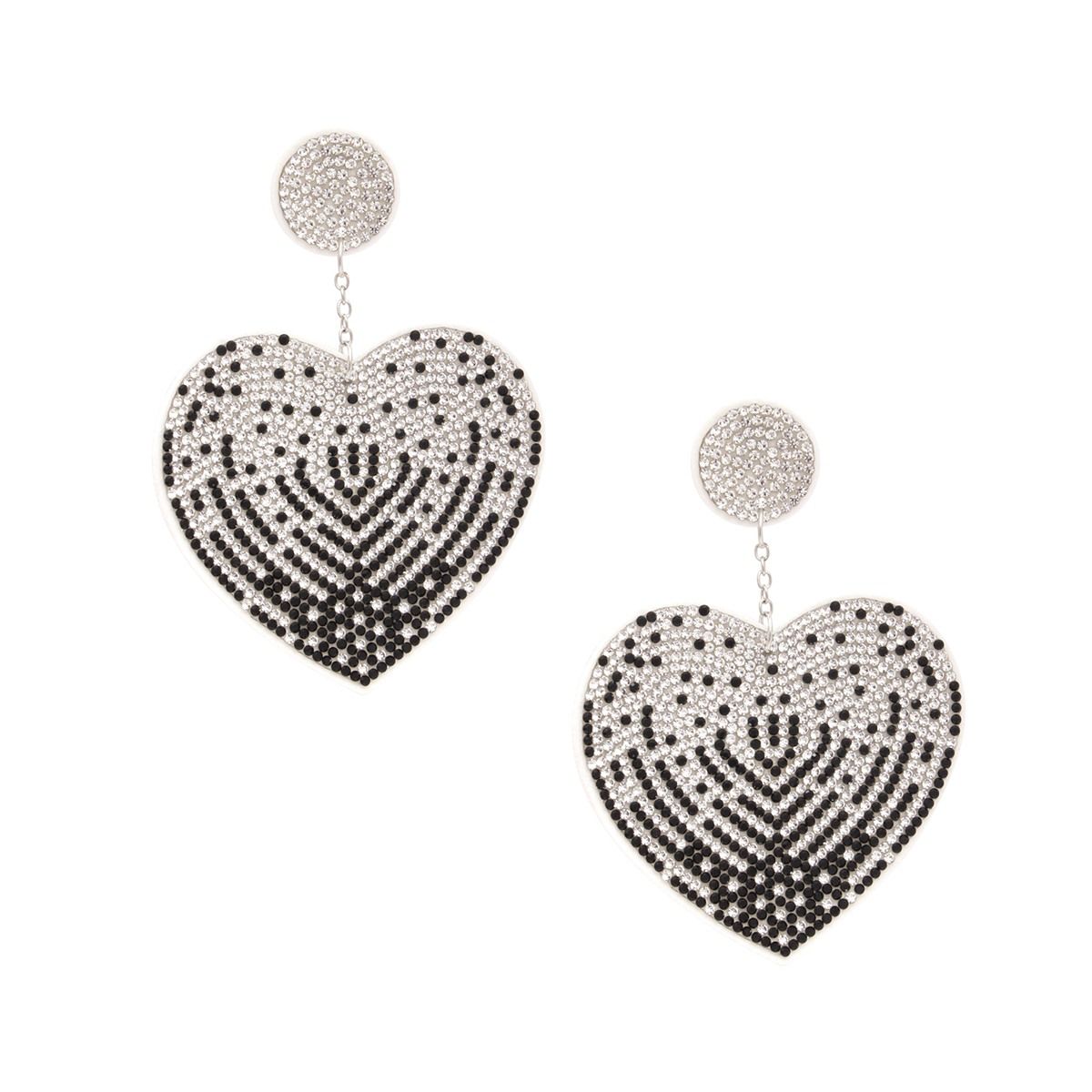 Drop Sparkling Love Black White Heart Earrings