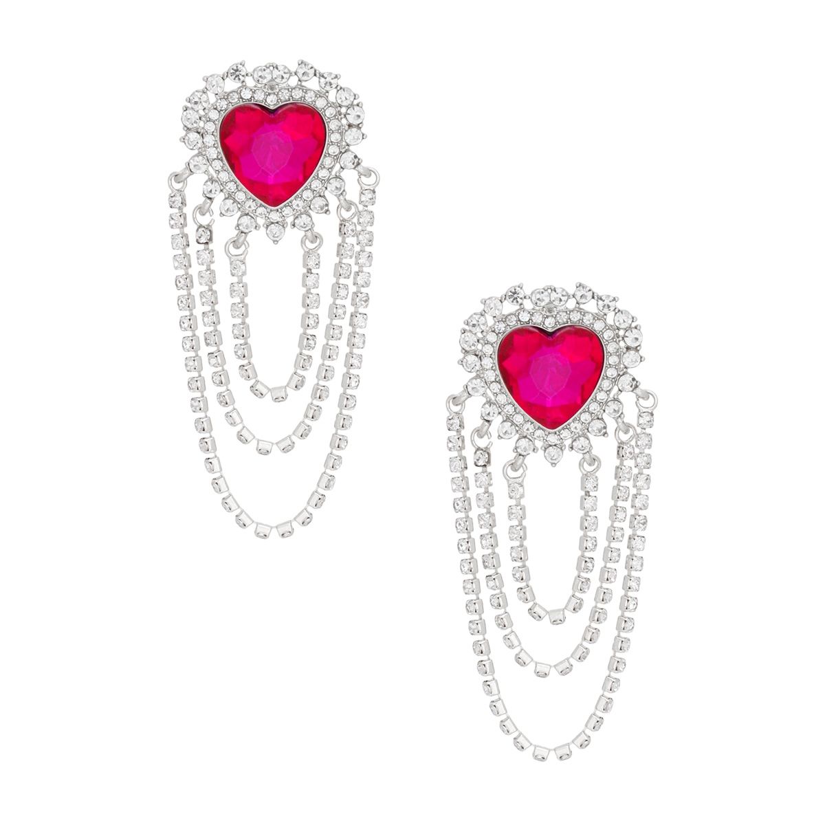 Dangle Fuchsia Crystal Heart Cascade Earrings