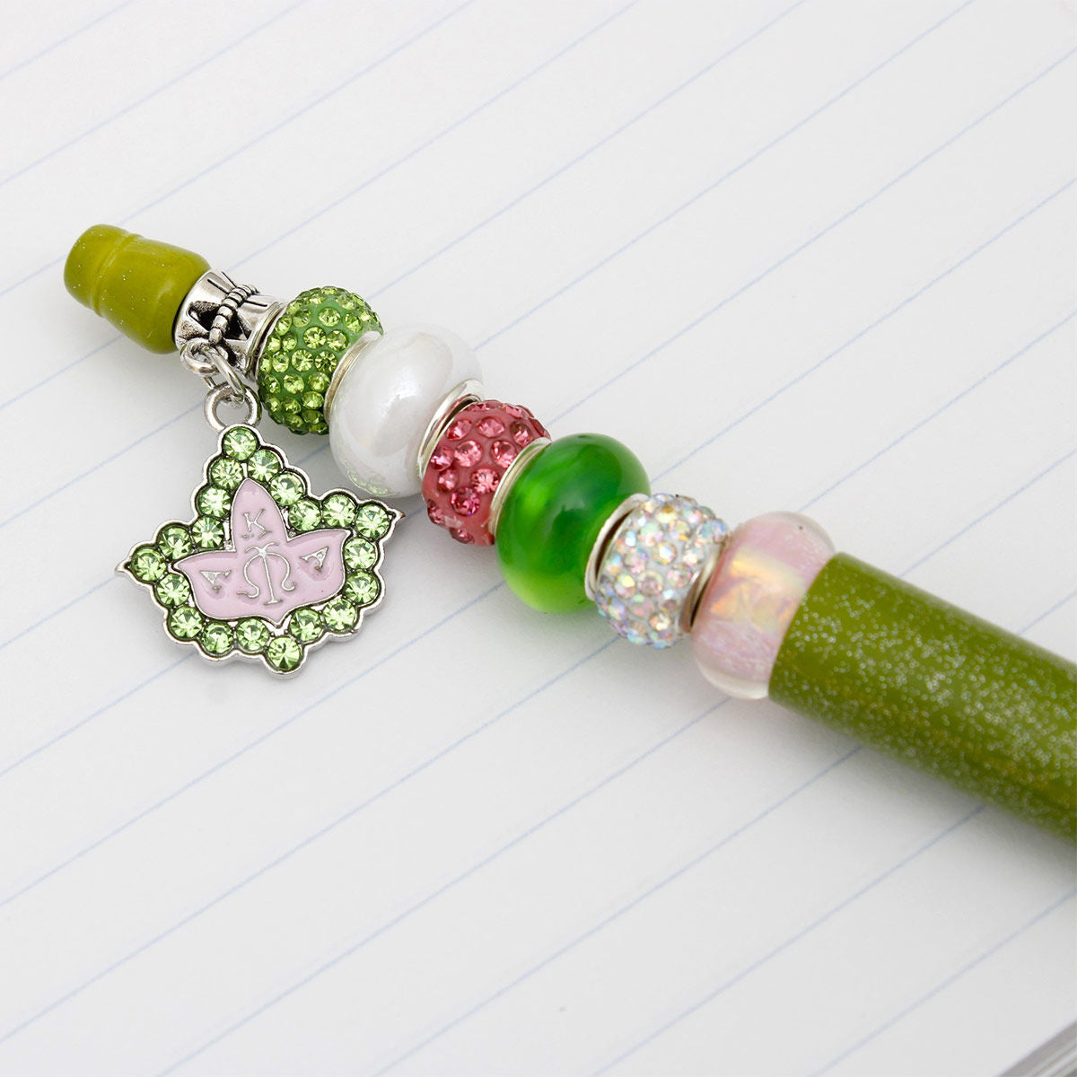 AKA Sorority Bling Bead and Ivy Charm Green Pen