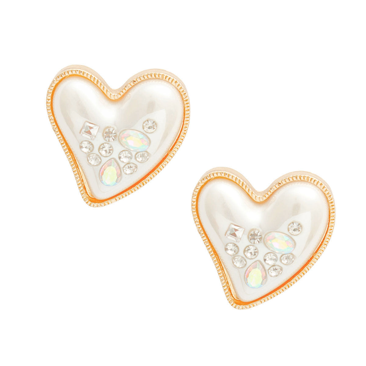 Gold Pearl Heart Studs