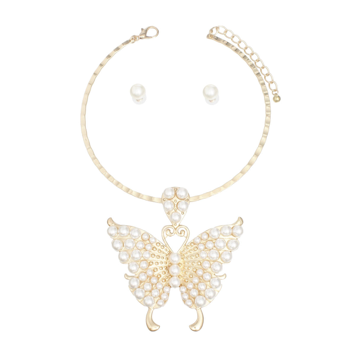 Choker Gold Pearl Butterfly Pendant Necklace