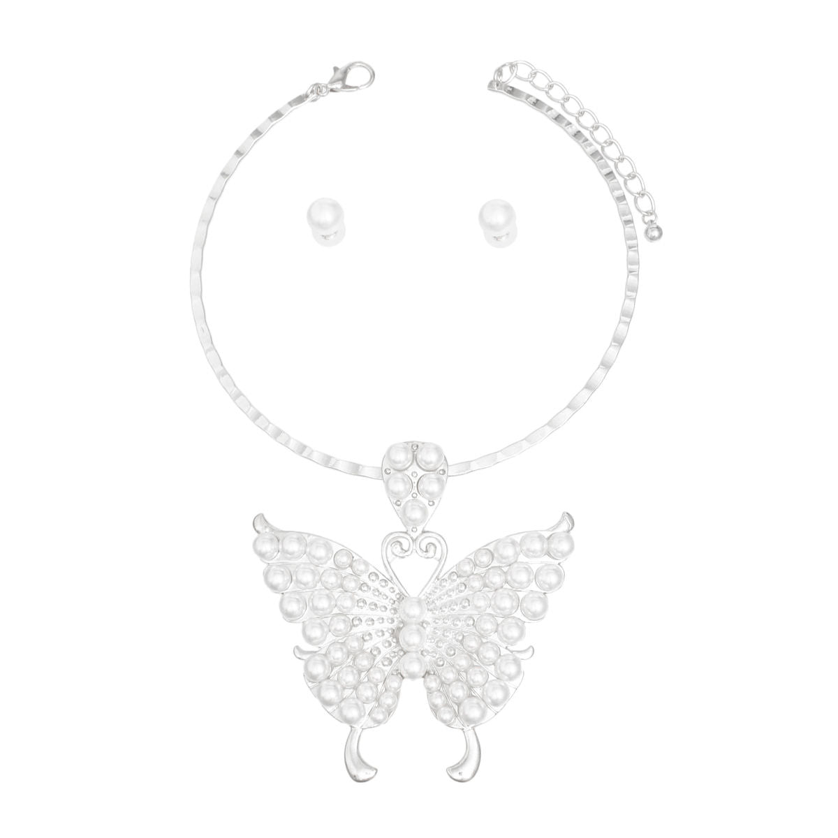 Choker Silver Pearl Butterfly Pendant Necklace