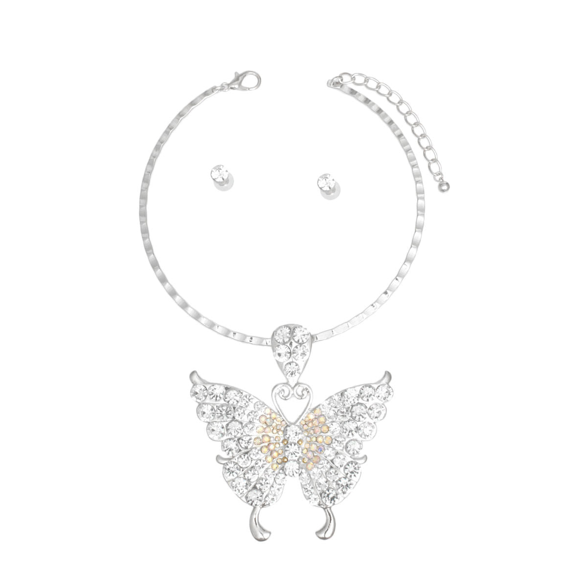 Choker Silver Crystal Butterfly Pendant Necklace