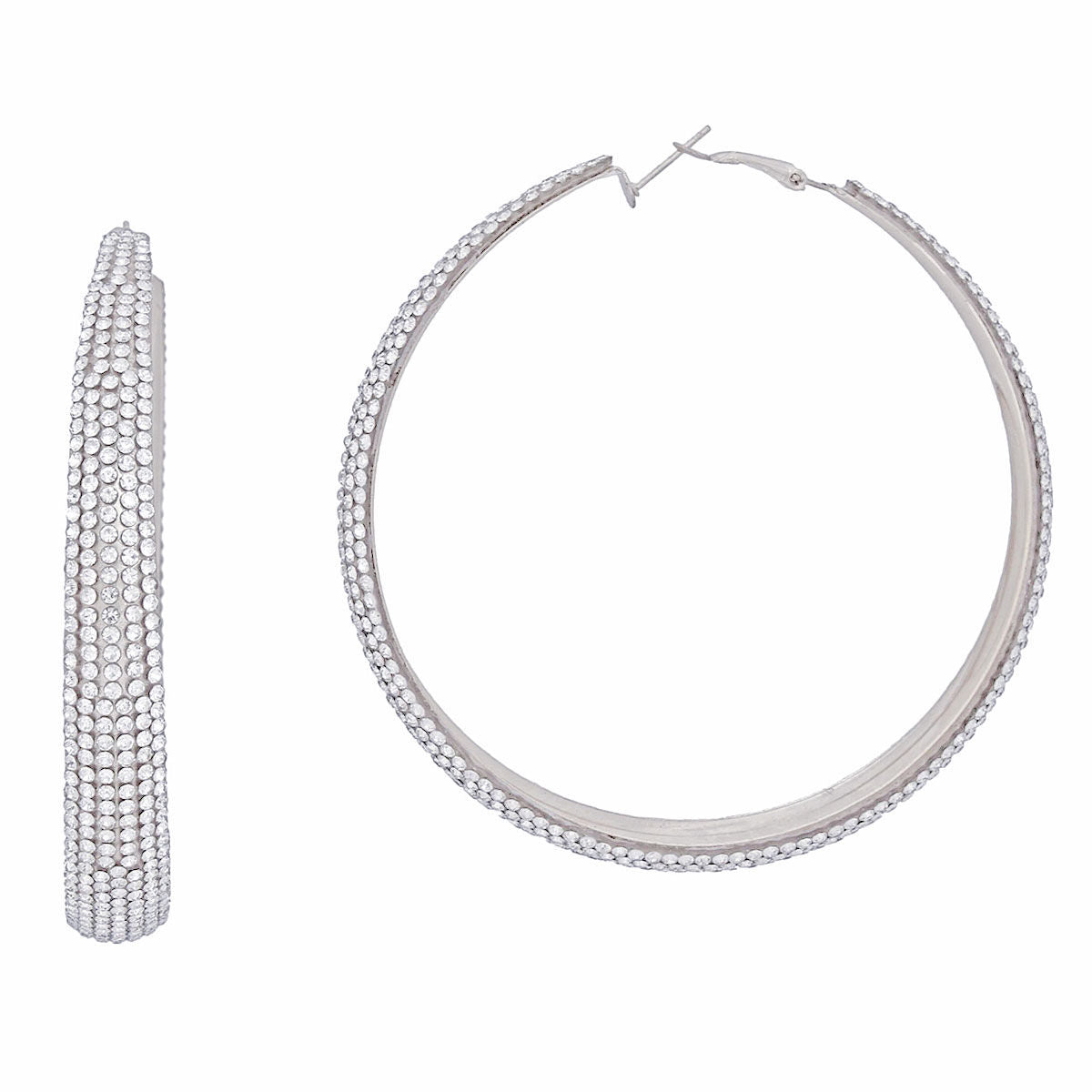 Hoops Graduated Silver Rhinestone 3.5 inch Earring